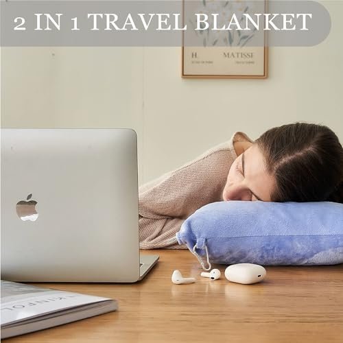 Commollis Travel Blanket Airplane Compact - 2 in 1 Airplane Travel Accessory, from Airplane Blanket to Travel Pillow, with Luggage Strap, Soft Handles and Security Pockets - Image 7