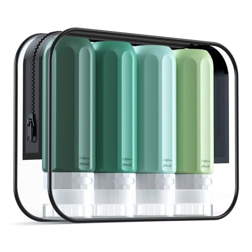 Travel Bottles for Toiletries, Tsa Approved 3.4oz Travel Size, BPA Free, Leak Proof, Refillable Liquid Silicone Containers - Squeezable Travel Accessories for Shampoo, Conditioner, Lotion - 4 Pack