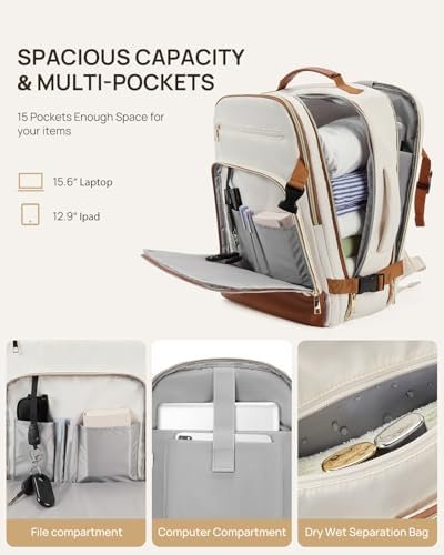 Telena Travel Backpack for Women, 15.6 inch Laptop Backpack TSA Carry on Backpack Personal Item Size Flight Approved Travel Bag Daypack with Multi-Pockets for Work, Travel, Business, Beige-Brown - Image 2