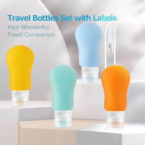 Travel Bottles for Toiletries, Travel essentials BPA Free Leak Proof Tubs Refillable Liquid Accessories with Toiletry Bag for Cometic Shampoo and Lotion Soap 4 Pack (3.3oz) - Image 7