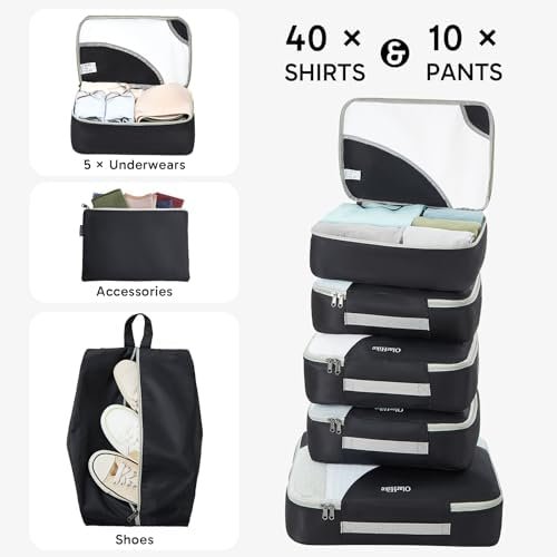 ALL INCLUDED 10 Set Sturdy Packing Cubes for Suitcases,OlarHike Travel Essentials,UPGRADED Anti-Tear Stitching, NEW Improved Luggage Packing Organizers for Travel Accessories(Black) - Image 5