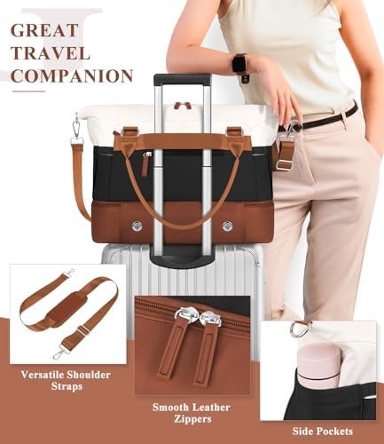 ETRONIK Weekender Bags for Women, Personal Item Travel Bag with Shoe Compartment, Carry On Overnight Bag with Toiletry Bag, Gym Bag with Wet Pocket,Duffel Bag for Travel, Sports, Hospital Brown&Khaki - Image 3