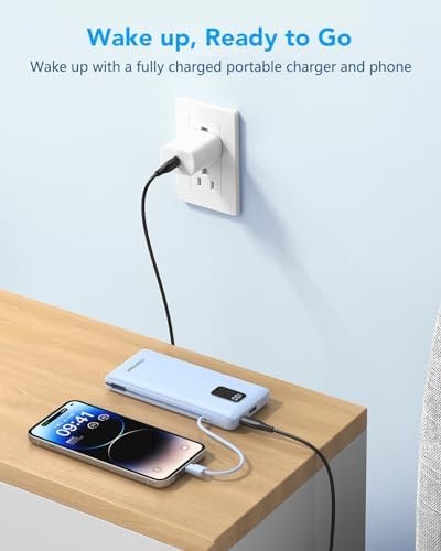 Charmast Portable Charger with Built-in Cables & Wall Plug, 10000mAh Portable Power Bank, External Battery Pack Travel Essentials Compatible with iPhone 16/15/14/13, Samsung, iPad etc - Image 7