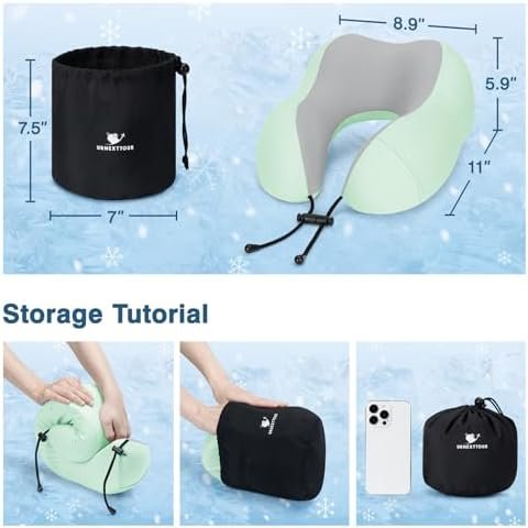 Travel Pillow for Airplane Memory Foam Neck Pillow, Soft & Support Travel Pillow for Travelling with Eye Mask, Earplugs and Storage Bag, Sleeping Rest, Car, Train and Home Use Cooling, Sage - Image 6