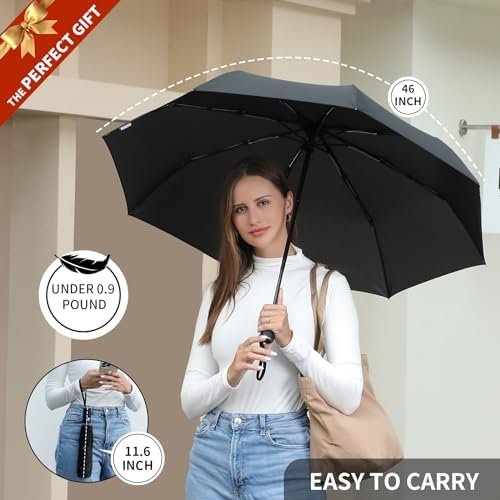 Anntrue Windproof Travel Umbrella, Auto Open Close Lightweight Compact Portable Backpack Folding Umbrella, Perfect for Car, Purse, Men and Women (Black) - Image 2