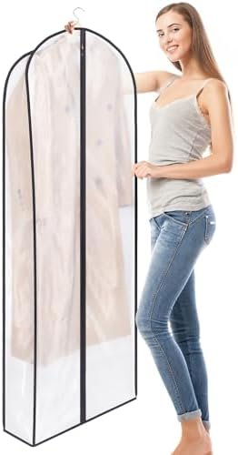 Zilink Breathable Fur Coat Storage Bags 60" Dress Bags for Gowns Long Dust Covers for Hanging Clothes with 7" Gussted Wrinkle Free for Leather Jacket Fur Coat Puffy Dress Storage, Set of 2 - Image 4