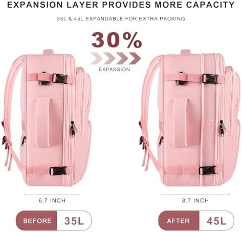 Travel Backpack for Women, 50L Carry On Backpack, Extra Large Expandable Travel Bag, 17 Inch TSA Flight Approved Luggage Travel Backpack Personal Item Size with USB, Teacher Traveling Backpack, Pink - Image 3