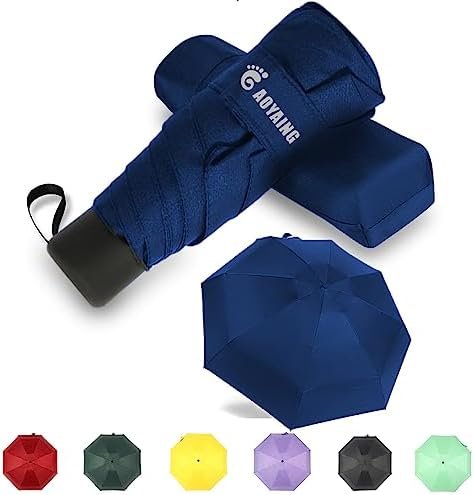 GAOYAING Small Mini Umbrella For Travel With Case, Compact UV Umbrella Protection Sun, Lightweight Portable Parasol Sun&Rain Umbrellas Navy Blue