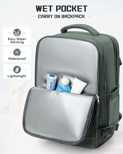Travel Backpack for Men Carry on Backpack for Airplanes Traveling Backpack for Women Personal Item Backpack for Traveling on Airplane Airback Backpack for Travel Bag Mochila de Viaje Olive Green - Image 3