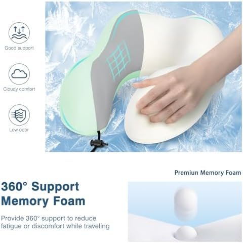 Travel Pillow for Airplane Memory Foam Neck Pillow, Soft & Support Travel Pillow for Travelling with Eye Mask, Earplugs and Storage Bag, Sleeping Rest, Car, Train and Home Use Cooling, Sage - Image 3