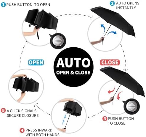 Anntrue Windproof Travel Umbrella, Auto Open Close Lightweight Compact Portable Backpack Folding Umbrella, Perfect for Car, Purse, Men and Women (Black) - Image 4