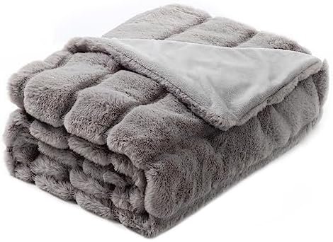 Cozy Bliss Faux Fur Throw Blanket for Couch, Cozy Soft Plush Thick Winter Blanket for Sofa Bedroom Living Room, 50 * 60 Inches Grey - Image 5