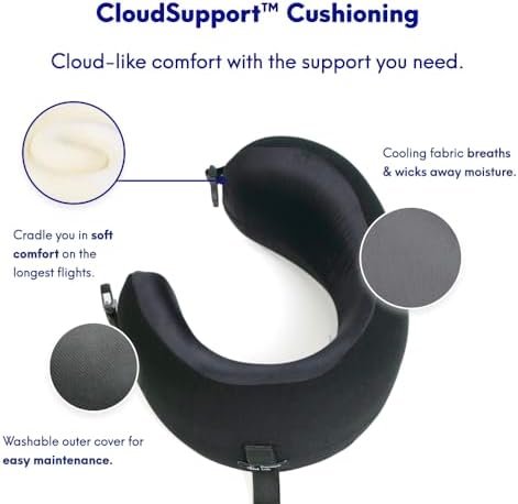 Cushion Lab Extra Support Travel Pillow, Award-Winning Patented Ergonomic Design for Chin & Neck Support Memory Foam Neck Pillow, Compact Airplane Pillow for Traveling, Flight, Car (Black, Medium) - Image 5