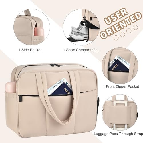 Dimayar Travel Bag, Weekender Bags for Women Quilted Puffer Tote Bag Carry on Bag Gym Bag with Shoe Compartment Camel - Image 4