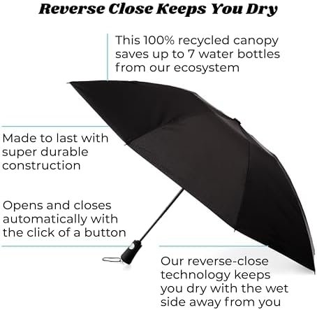 totes Reverse Close Folding Inbrella with Auto Open Close and Compact, Windproof Design, Black - Image 2