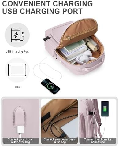 Travel Backpack For Women Men Personal Item Backpack Carry On Backpack For Airplanes Hiking Waterproof Anti Theft Backpack Work Teacher College Laptop Backpack For Women Traveling Backpack Pink Purple - Image 3