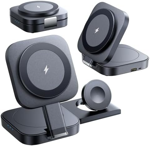 LISEN 3 in 1 Wireless Charging Station for Apple Devices Magsafe for iPhone Magnetic Charger Stand, Travel for iPhone Charging Station Multiple Devices Fits iPhone 16 15 Pro Max Airpods iWatch