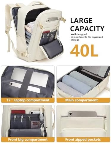 Travel Backpack for Women, Flight Approved Carry On Backpack with Shoe Pouch, TSA Personal Item Travel Bag Large Luggage Backpack Fits 17 Inch Laptop for Weekender Overnight, Beige - Image 2