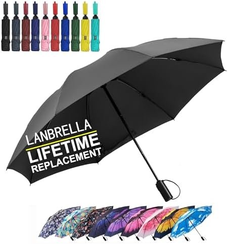 LANBRELLA Compact Reverse Folding Umbrella Auto Windproof Travel Umbrella