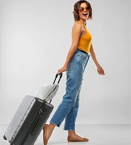 Travel Blanket and Pillow Set - Inflatable Travel Neck Pillow with Washable Soft Cover, Premium Soft Airplane Blanket with Built-in Bag, Zippered Pouch, and Hand Luggage Strap, 70" x 40" (Grey) - Image 6