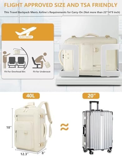 Travel Backpack for Women, Flight Approved Carry On Backpack with Shoe Pouch, TSA Personal Item Travel Bag Large Luggage Backpack Fits 17 Inch Laptop for Weekender Overnight, Beige - Image 4