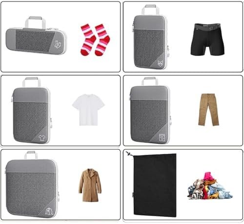 Barsine Packing Cubes Set of 7 Compression Suitcase Luggage Organizer Bags for Travel Accessories, Black - Image 5