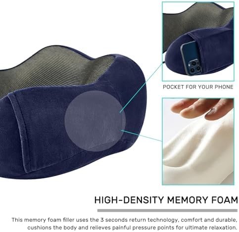 Travel Pillow for Airplane-2 Pack Memory Foam Neck Pillows, Soft & Support Travel Essentials for Travelling, Sleeping Rest, Car, Train and Home Use(Grey&Blue) - Image 4