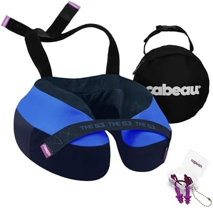 Cabeau The Neck's Evolution, TNE S3 Travel Neck Pillow Memory Foam Airplane Pillow - Neck Pillow with Attachment Straps - 360-Degree Support for Travel, Home, Office, and Gaming - (Sydney Blue)