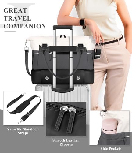 ETRONIK Weekender Bags for Women, Personal Item Travel Bag with Shoe Compartment, Carry On Overnight Bag with Toiletry Bag, Gym Bag with Wet Pocket,Duffel Bag for Travel, Sports, Hospital Black&Grey - Image 3