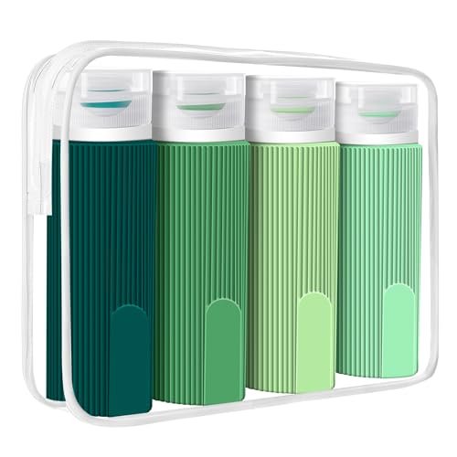 Travel Bottles for Toiletries, 3.4 oz Travel Bottles TSA Approved BPA Free Leak Proof Silicone Travel Toiletry Bottles Portable Travel Essentials for Shampoo Conditioner Lotion (4 Pack)
