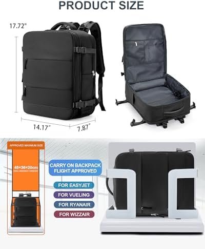 coowoz Large Travel Backpack Carry On for Women Man Black Waterproof Gym Backpack with Laptop Compartment Mochila de Viaje Teacher Personal Item Backpack Rucksack Airplane Accessories Must Haves - Image 4