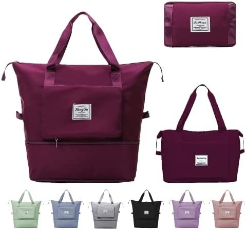 Large Capacity Travel Bag, Expansion Foldable Travel Duffel Bag, Dry and Wet Separation Portable Travel Duffel Bag, Overnight Bag for Women and Man(Fuchsia)