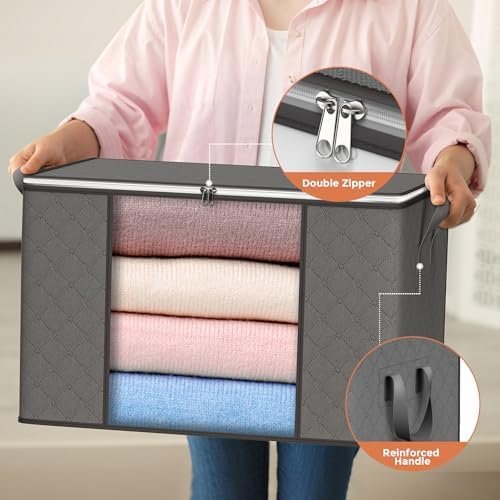 90 L Large Storage Bags, 6 Pack Clothes Storage Bins Foldable Closet Organizers Storage Containers with Reinforced Handle for Clothing, Blanket, Comforters, Bed Sheets, Pillows and Toys (Gray) - Image 6
