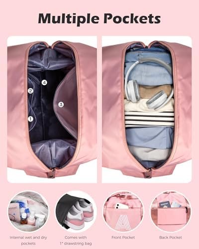 Gifts for Daughter, Initial Travel Duffel Bag, Sports Bag, Personalized Weekender Bag with Shoulder Strap, Monogram Overnight Bag, Gift for Friend Sister Women gifts (Letter A) - Image 6