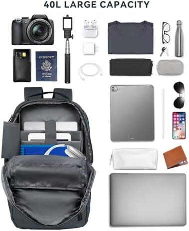 Small Laptop Work Backpack Airline Approved for Men & Women 40L Water Resistant Laptop Bag Fits 17&14 Inch Laptop for Commuter Lightweight Work Bag Business Travel, Gray - Image 3