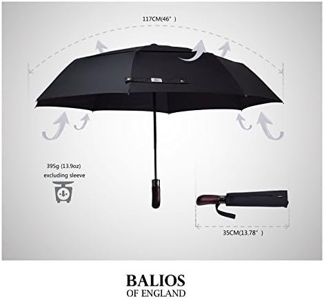 Travel Folding Umbrella with Real Wood Handle Auto Open Close Vented Windproof Canopy - Designed in UK - Image 3