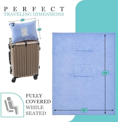 Commollis Travel Blanket Airplane Compact - 2 in 1 Airplane Travel Accessory, from Airplane Blanket to Travel Pillow, with Luggage Strap, Soft Handles and Security Pockets - Image 3