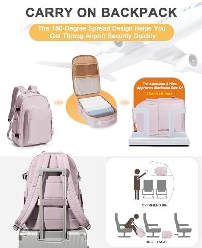 Travel Backpack For Women Men Personal Item Backpack Carry On Backpack For Airplanes Hiking Waterproof Anti Theft Backpack Work Teacher College Laptop Backpack For Women Traveling Backpack Pink Purple - Image 6