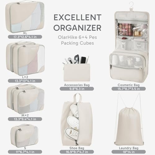 OlarHike Travel Essentials ALL INCLUDED 10 Set Sturdy Packing Cubes for Suitcases, UPGRADED Anti-Tear Stitching, NEW Improved Luggage Packing Organizers for Travel Accessories(Cream) - Image 2
