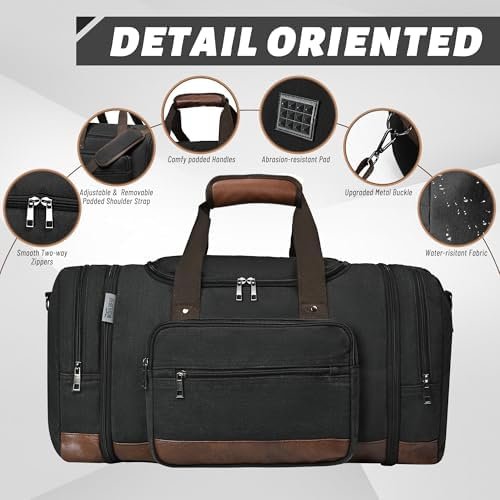 Wolhbege Duffle Bag for Travel,Mens Travel Bag & Carry On Bag for Men with Expandable Design and Luggage Sleeve –Duffel Bag for Gym, Weekender, Overnight Trips Black - Image 6