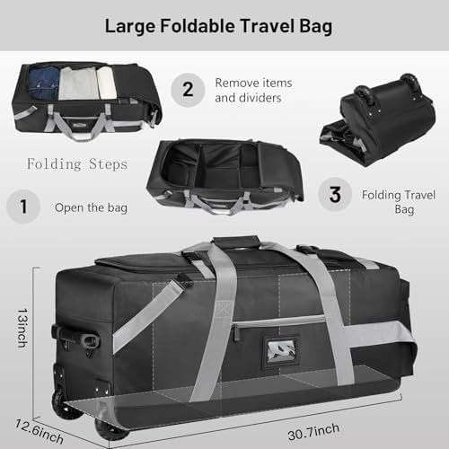Foldable Duffle Bag for Travel with Wheels, 89L Large Duffle Bag for Travel, Soft Duffle Bags with Hidden Backpack Straps, Duffle Bag for Men Women, Waterproof Duffel Bag for Gym and Outdoors - Image 3