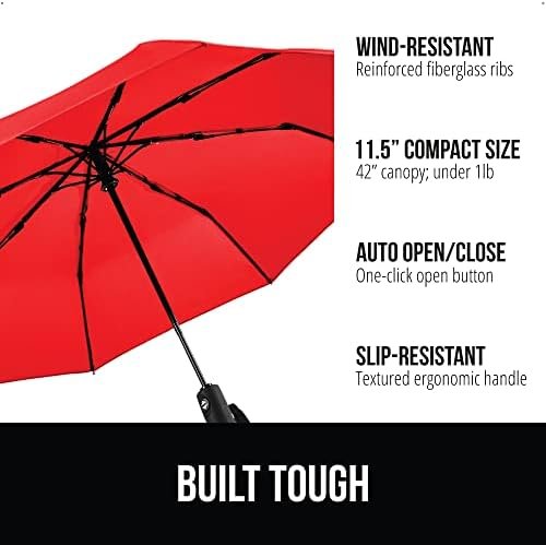 Gorilla Grip Windproof Compact Stick Umbrella for Rain, One-Click Automatic Open and Close, Strong Reinforced Fiberglass Ribs, Easily Collapsible, Lightweight Portable Umbrellas for Travel - Image 2