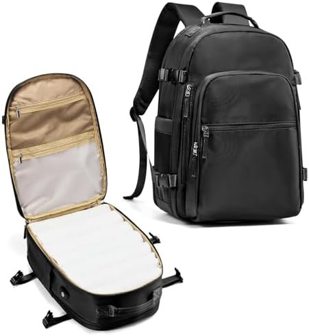 coowoz Large Travel Backpack Carry on Flight Approved Personal Item Travel Bag Carry on Backpack for Women Men Mochila de Viaje Para Mujer Travel Essential Black Backpack for Traveling on Airplane