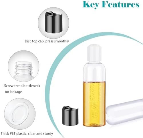 Toiletry Travel Bottles for Men Women, 3.4oz/100ml Refillable Plastic Containers with TSA Approved Toiletry Bag - Clear Cosmetic Kit for Shampoo, Conditioner, Lotion and Travel Essential(4Pack, Black) - Image 7