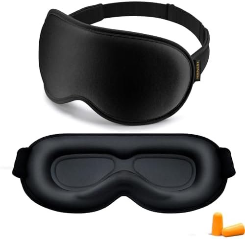 Weighted Eye Mask for Sleeping, Blackout Sleep Mask for Men Women, Upgraded 3D Contoured Eye Cup, Eye Cover for Eyelash Extensions, Airplane Travel Essentials with Soft Memory Foam, Yoga Nap(Black)