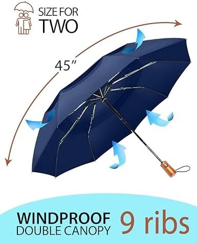 NEW Windproof Umbrella for Rain Large Double Canopy Travel Umbrella,Golf Umbrella,Automatic Compact Umbrella,Folding Umbrella for Backpack,Portable Umbrella Auto,Mens Umbrella, Blue - Image 4