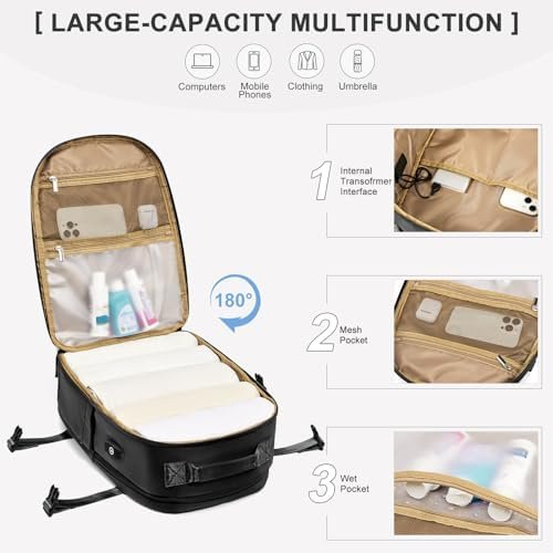 coowoz Large Travel Backpack Carry on Flight Approved Personal Item Travel Bag Carry on Backpack for Women Men Mochila de Viaje Para Mujer Travel Essential Black Backpack for Traveling on Airplane - Image 3