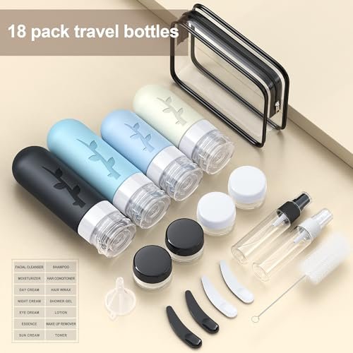 18 Pcs Travel Bottles for Toiletries, Silicone Travel Size Toiletries of Travel Containers Set, Refillable & Leakproof Travel Bottles Kit with TSA Approved Travel Size Bottles - Image 4