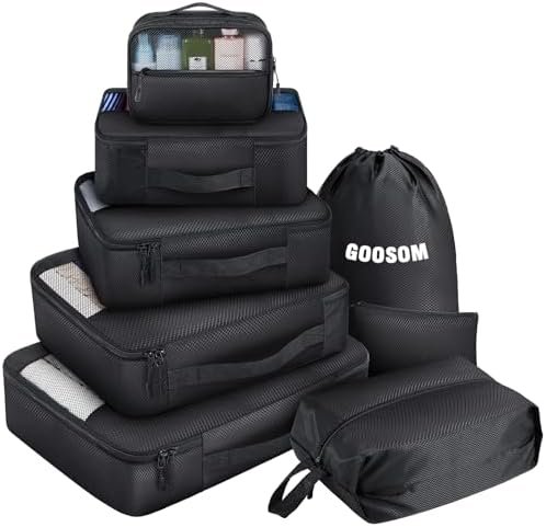 Packing Cubes for Travel - 8 Set of Packing Cubes for Suitcases - Packing Cubes for Carry on Suitcase Organizer Bags Set for Travel Accessories, Travel Bags Organizer for Luggage (Black)