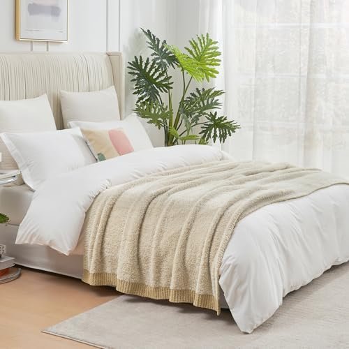 Amélie Home Super Soft Faux Fur Feather Yarn Throw Blankets for Couch, Lightweight Reversible Knit Throw Blanket for Sofa Chair Bed, 50"x 60", Heather Beige - Image 8